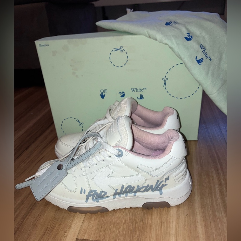 Off-White Cream Sneakers with Pink Highlights